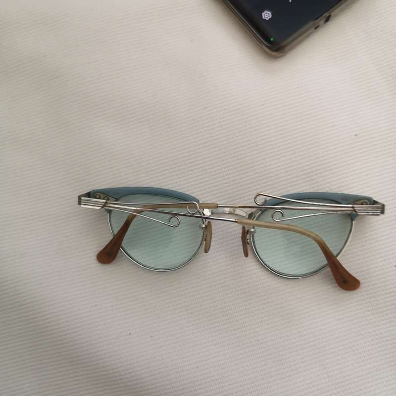 Bausch & Lomb- Vintage Cat Eye Glasses 1/10 12k GF. White Gold filled Eyewear Blue 1950s RARE