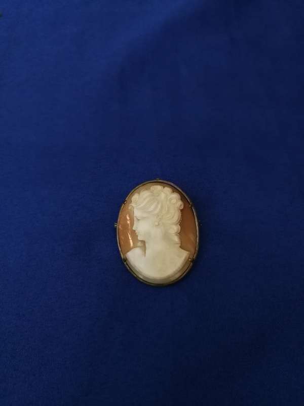 Vintage shell cameo pendant brooch. Intricately carved detail.