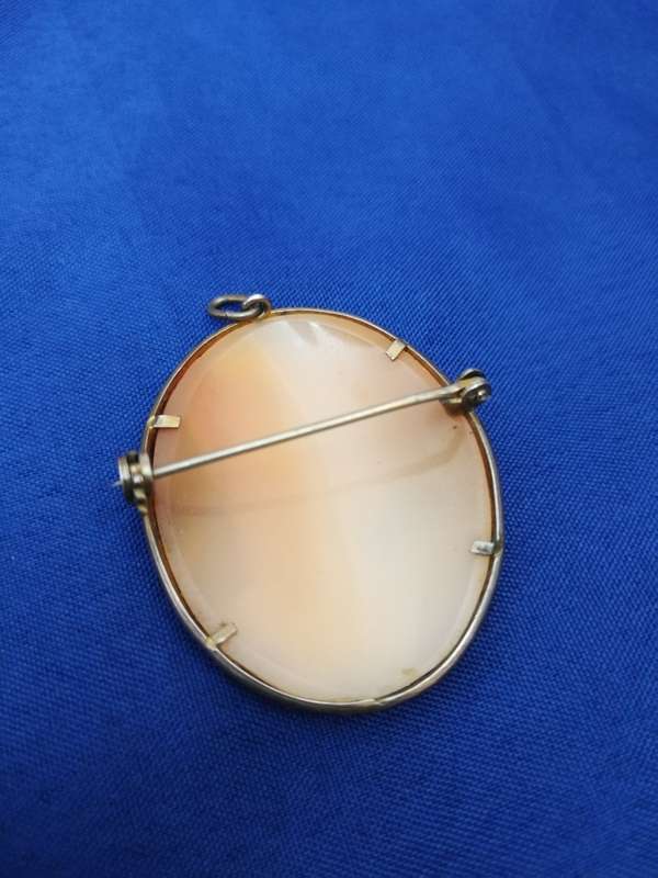 Vintage shell cameo pendant brooch. Intricately carved detail.