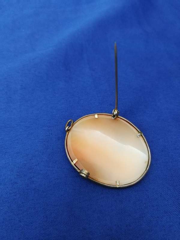 Vintage shell cameo pendant brooch. Intricately carved detail.
