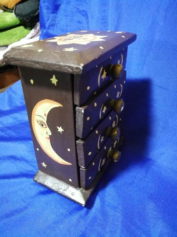 Indonesian Moon and Sun Keepsake Chest of Draws. Handpainted. Vintage Decor item.
