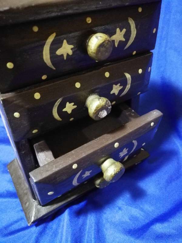 Indonesian Moon and Sun Keepsake Chest of Draws. Handpainted. Vintage Decor item.