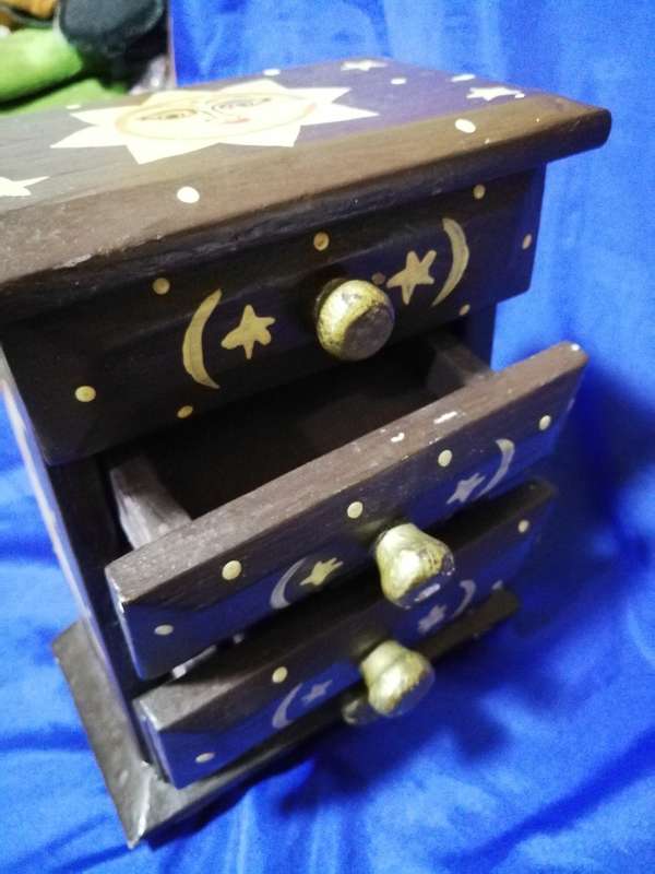 Indonesian Moon and Sun Keepsake Chest of Draws. Handpainted. Vintage Decor item.