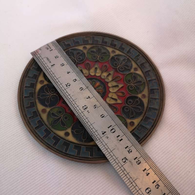 Vintage 1960s Moroccan Brass Enamel Inlaid (cloisonné) Copper Wall Plate Decorative 5`