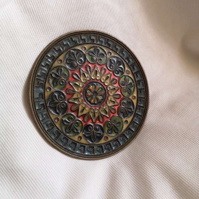 Vintage 1960s Moroccan Brass Enamel Inlaid (cloisonné) Copper Wall Plate Decorative 5`