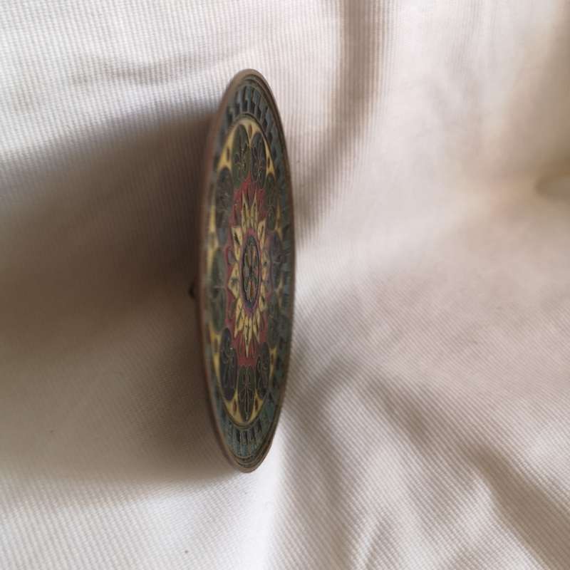 Vintage 1960s Moroccan Brass Enamel Inlaid (cloisonné) Copper Wall Plate Decorative 5`