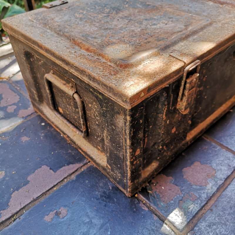 Vintage Military metal ammo box lockable with key. Medium size