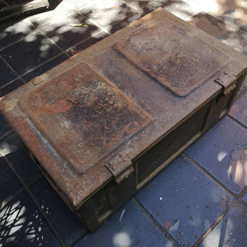 Vintage Military metal ammo box lockable with key. Medium size