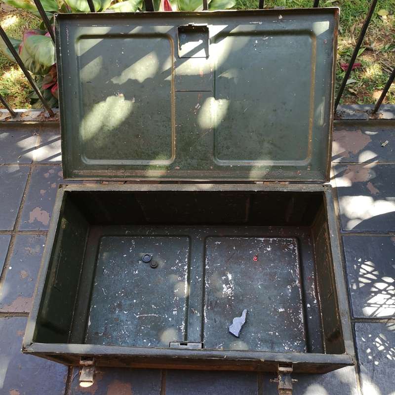 Vintage Military metal ammo box lockable with key. Medium size