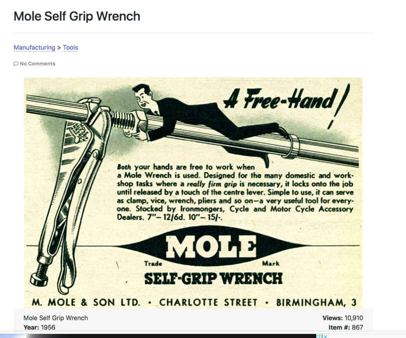 1960s `Mole` Self-Grip Wrench Made in GT Britain.