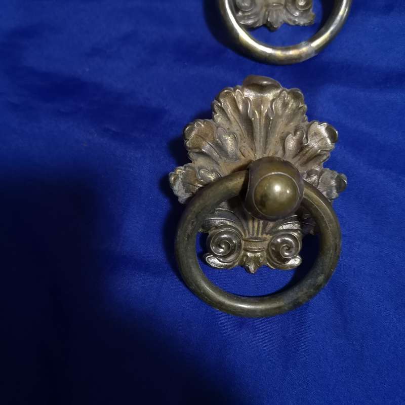 Antique Brass Drop Ring Drawer Pull Handle. 2 available