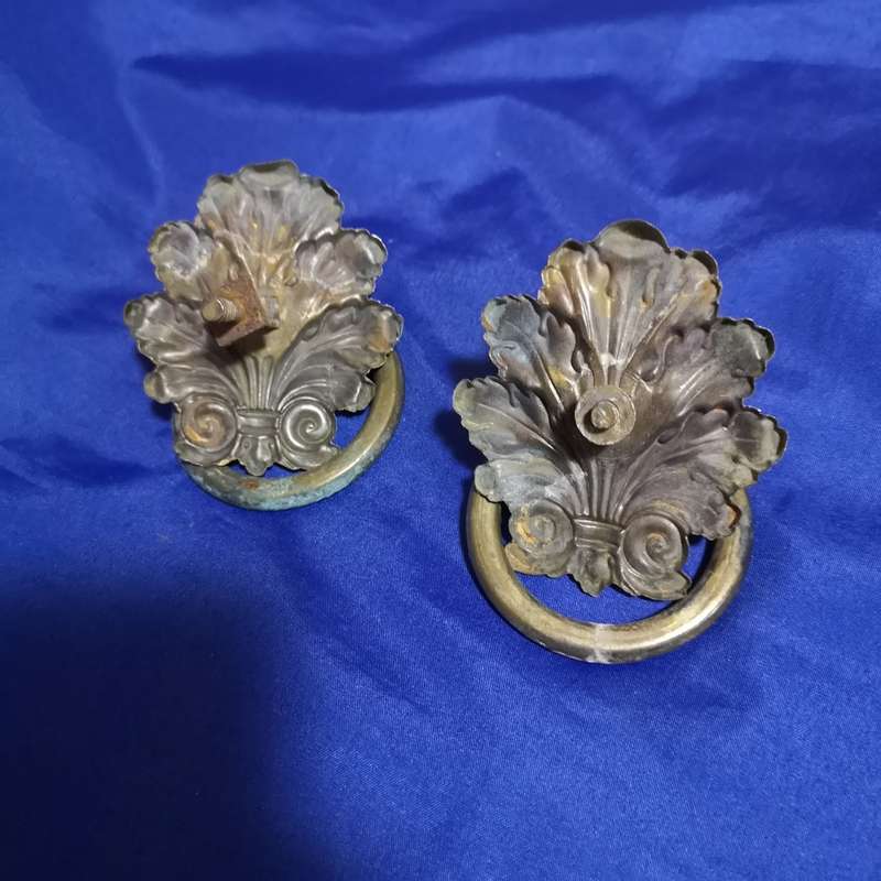 Antique Brass Drop Ring Drawer Pull Handle. 2 available