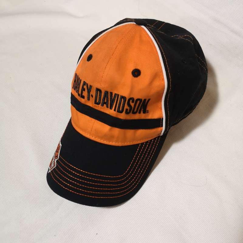 Harley Davidson Hat Cap Strap Back Orange Black. Original item St Peters Missouri- Unused