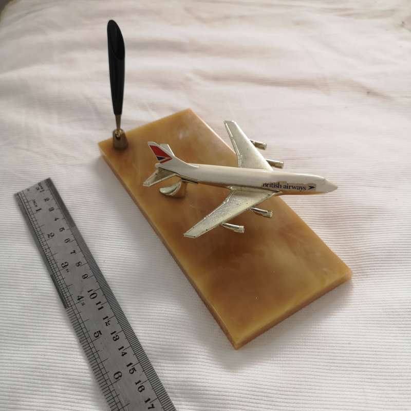 Vintage 1970`s Lesney Giftware British Airways Desk Pen Holder, Matchbox Boeing 747 SP 10 Metal.