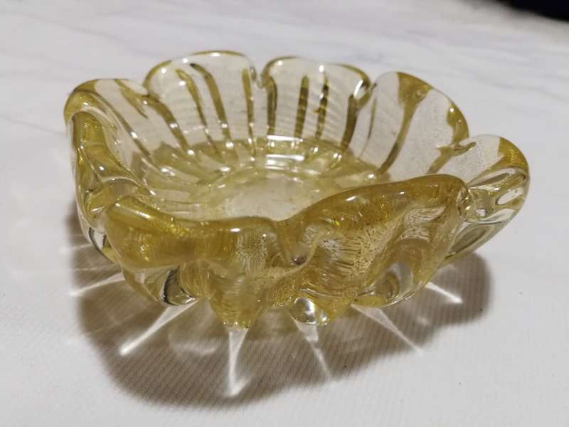 VINTAGE MURANO GLASS ASHTRAY /BOWL AVENTURINE GOLD VENETIAN GLASS