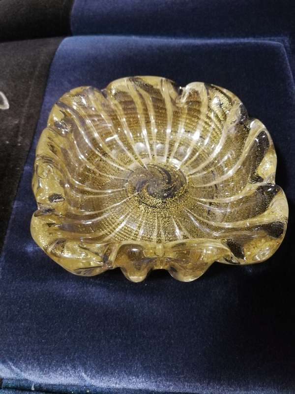 VINTAGE MURANO GLASS ASHTRAY /BOWL AVENTURINE GOLD VENETIAN GLASS