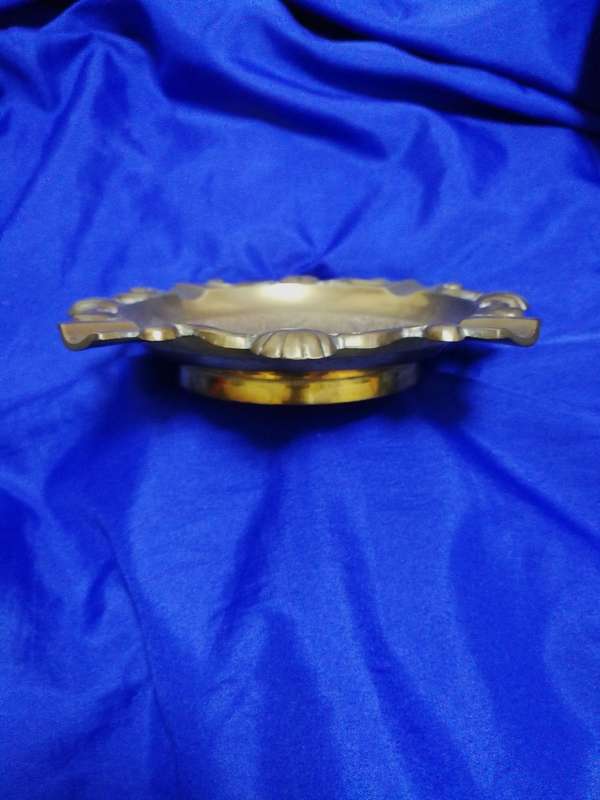 Vintage Brass Ashtray - Ornate with shell design and Engraving- Cigar sized holder