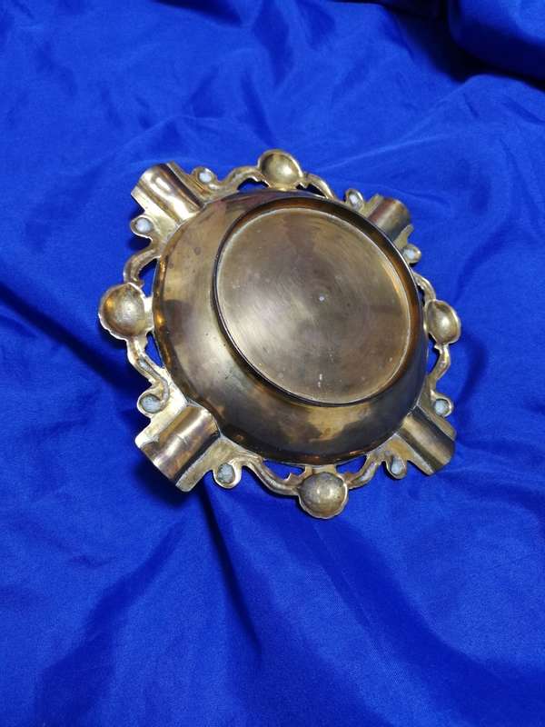 Vintage Brass Ashtray - Ornate with shell design and Engraving- Cigar sized holder