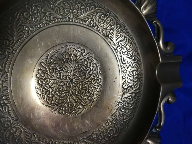 Vintage Brass Ashtray - Ornate with shell design and Engraving- Cigar sized holder