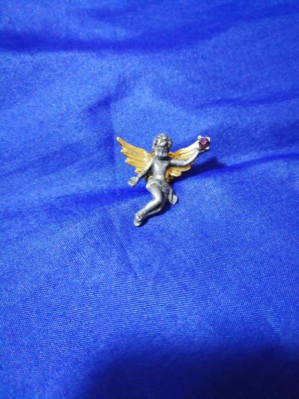 Guardian Angel Pewter Tone Gold Wings February Birthstone  Pin