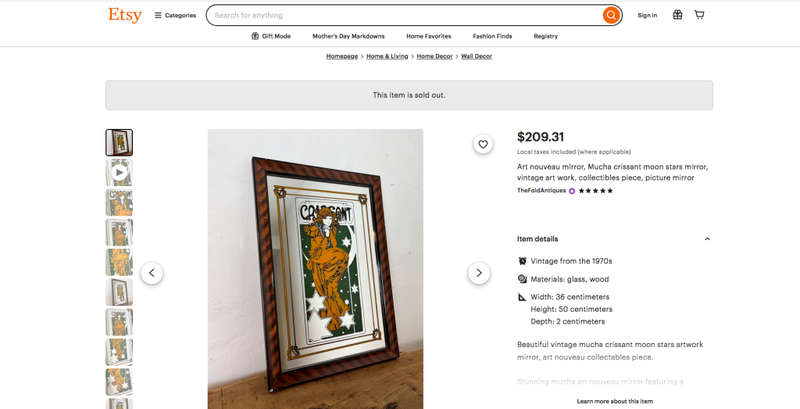 Art nouveau mirror, Mucha crissant moon stars mirror, vintage art work, collectibles piece, picture