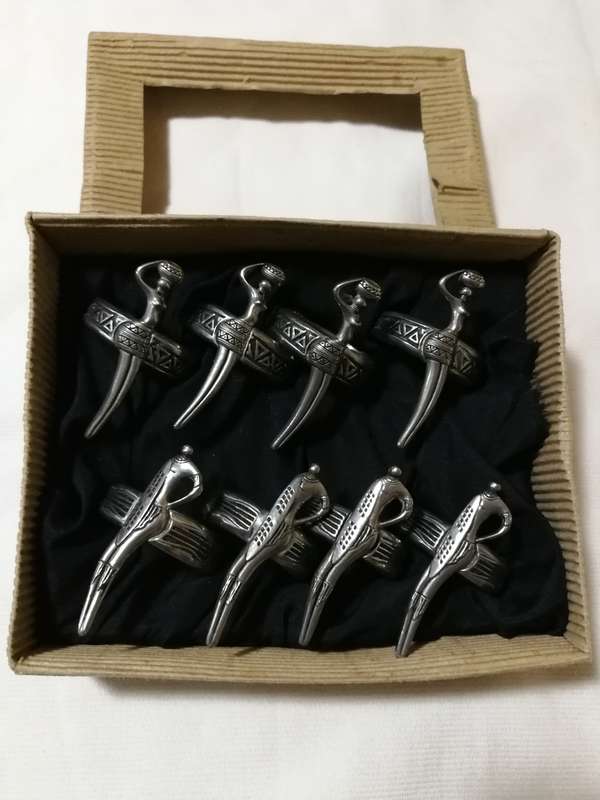 Andy C Tribal Range Serviette rings set of 8- Pewter Vintage