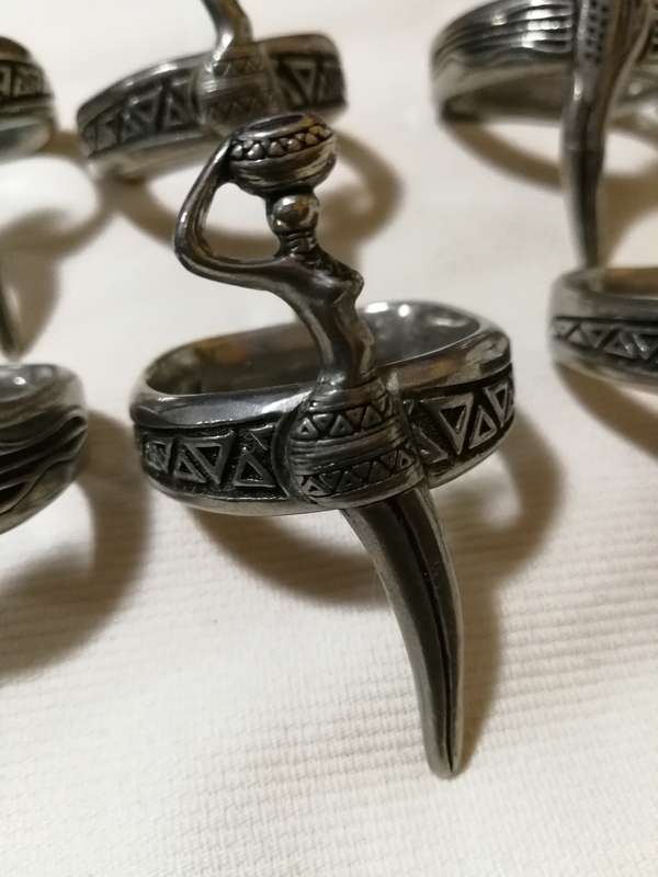Andy C Tribal Range Serviette rings set of 8- Pewter Vintage