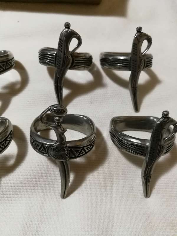 Andy C Tribal Range Serviette rings set of 8- Pewter Vintage