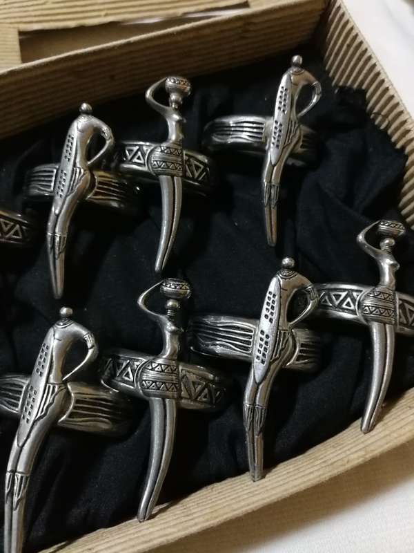 Andy C Tribal Range Serviette rings set of 8- Pewter Vintage