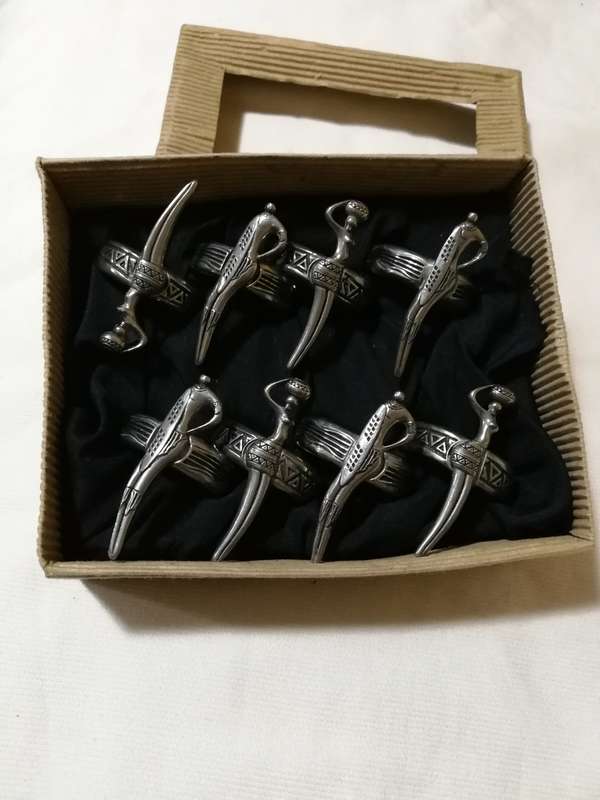 Andy C Tribal Range Serviette rings set of 8- Pewter Vintage