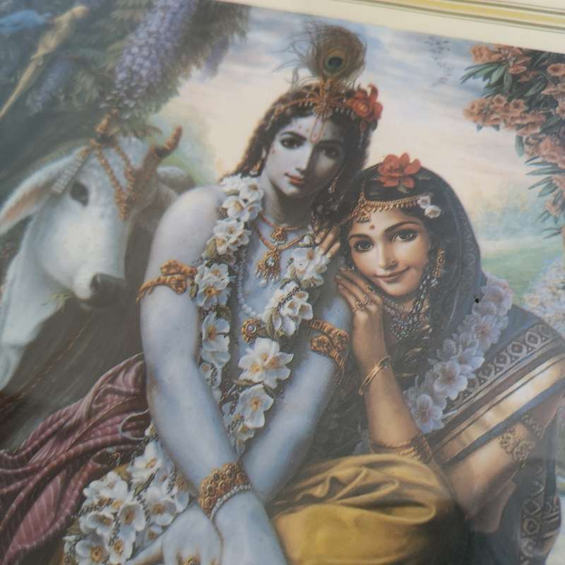 Vintage Vishnu Dasa Color Lithograph- Radha and Krishna- Vintage framed in wood frame