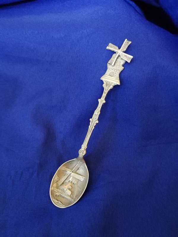 Dutch Vintage Silver spoon. Repousse with moving windmill.
