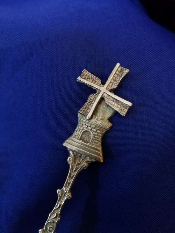 Dutch Vintage Silver spoon. Repousse with moving windmill.
