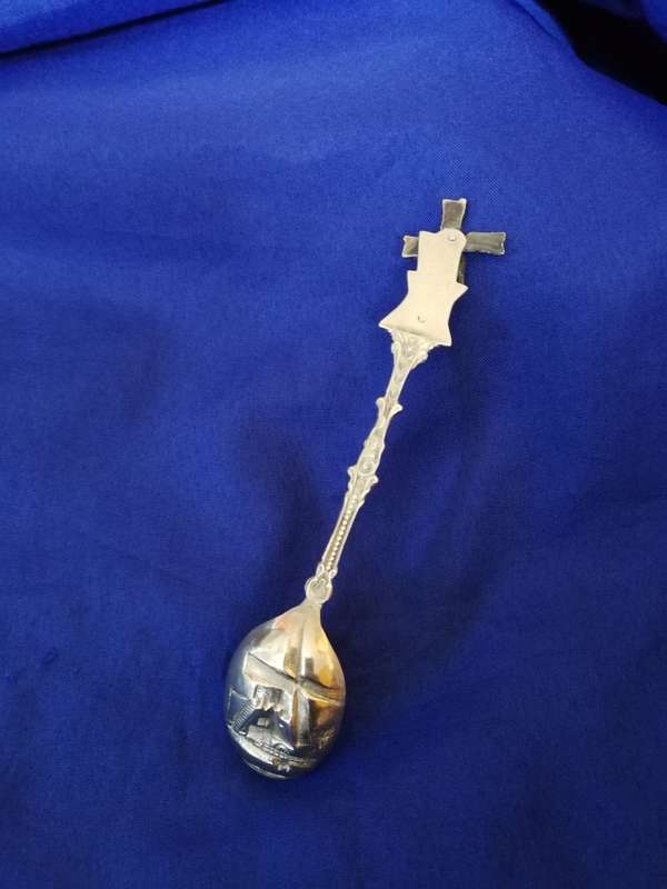 Dutch Vintage Silver spoon. Repousse with moving windmill.