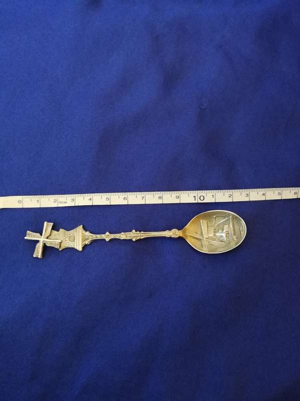 Dutch Vintage Silver spoon. Repousse with moving windmill.