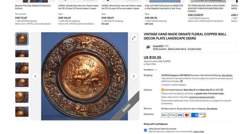 VINTAGE HAND MADE LARGE ORNATE  COPPER WALL DECOR PLATE - Wagon scene
