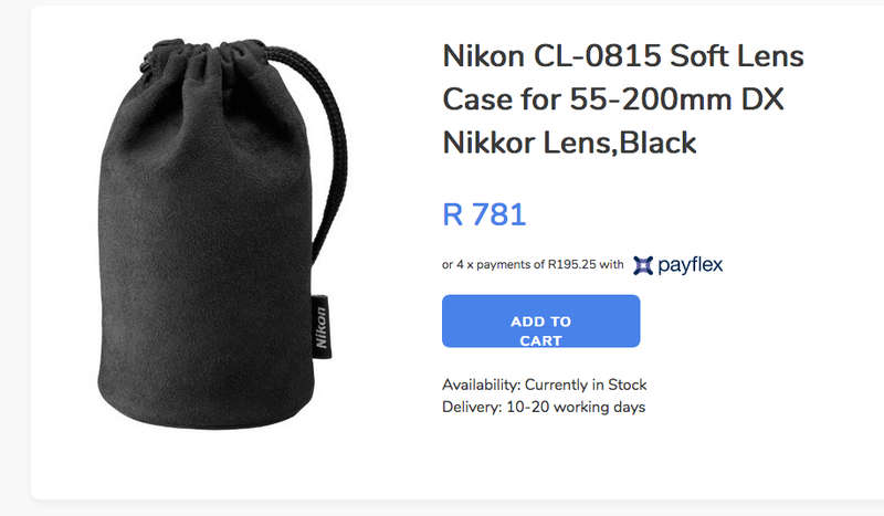 Nikon CL-0815 Soft Lens Case for 55-200mm DX Nikkor Lens,Black. Original Nikon