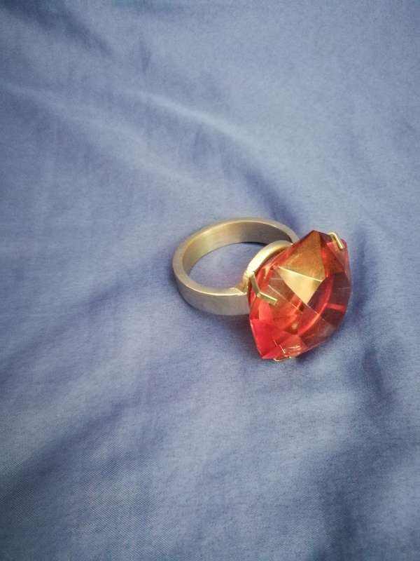 Large silver display ring- Handmade with simulated ruby stone