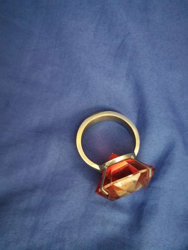 Large silver display ring- Handmade with simulated ruby stone