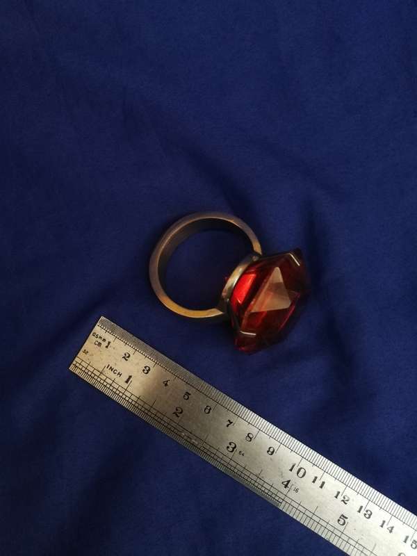 Large silver display ring- Handmade with simulated ruby stone
