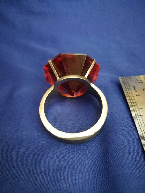 Large silver display ring- Handmade with simulated ruby stone
