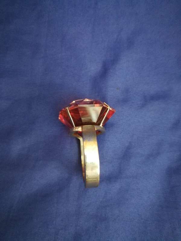Large silver display ring- Handmade with simulated ruby stone