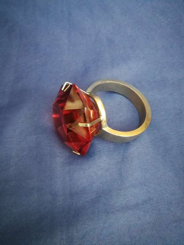 Large silver display ring- Handmade with simulated ruby stone