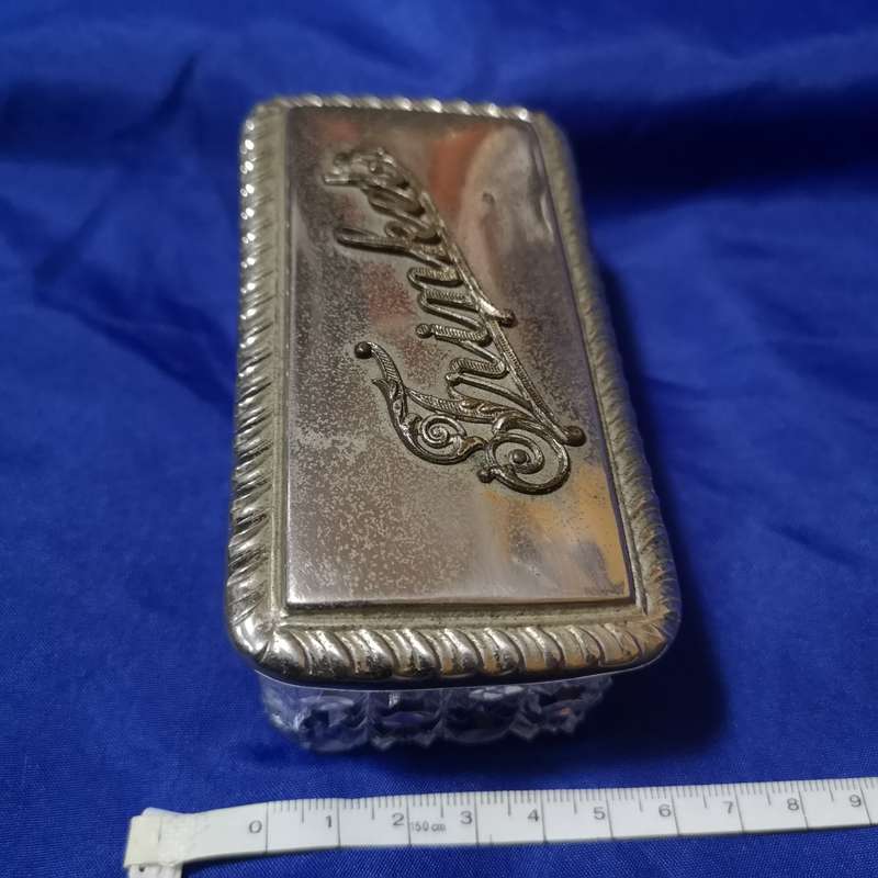 Vintage Cut Glass and Silver Lid Box. British Make - Trinket box