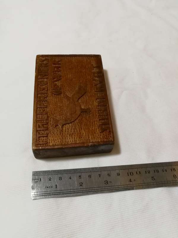 WW2 Italian Prisoners of War hand carved box with slide cover. 1940s when they were sent to SA