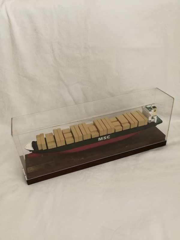 Vintage 1990 90s MSC Rafaela Container Vessel Model Collectible with Display Case. Boardroom item