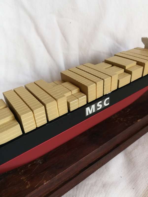 Vintage 1990 90s MSC Rafaela Container Vessel Model Collectible with Display Case. Boardroom item