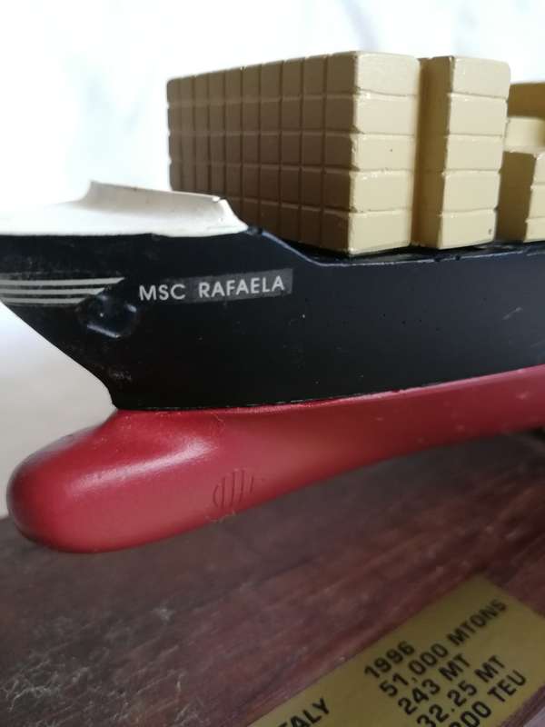 Vintage 1990 90s MSC Rafaela Container Vessel Model Collectible with Display Case. Boardroom item