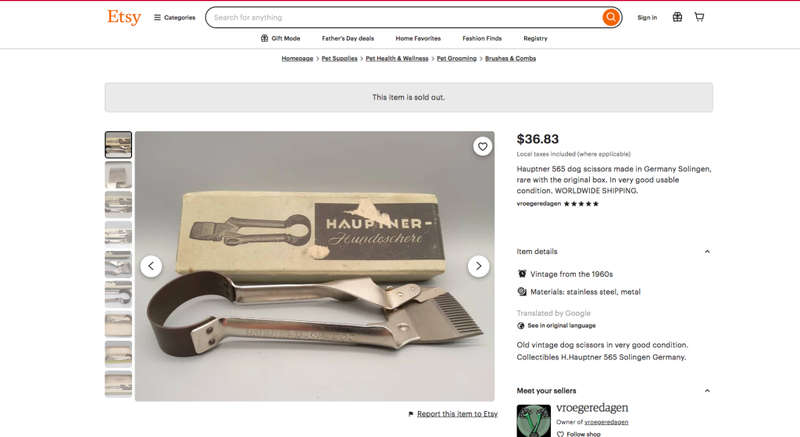 Hauptner Solingen Dog shears. Rare Vintage. Made in Germany