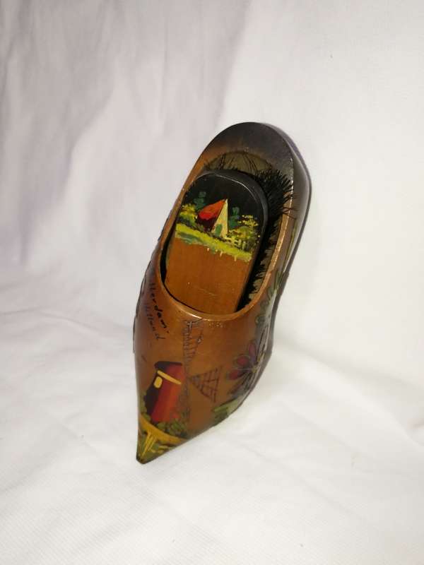 Vintage Wooden Holland Clog Shoe and Brush Wall Hanging.